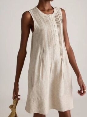 Quince Women 100% European Linen Sleeveless Mini Swing Dress Flax
